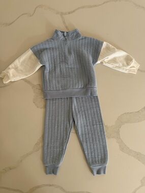 Badgley Mischka Baby Blue and Cream Quilted Two-Piece Set